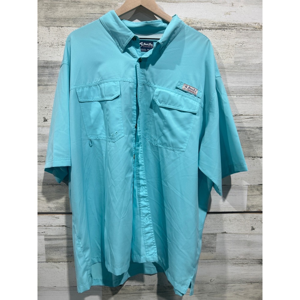 Bimini Bay Fishing Shirt Mens 3XL Aqua Blue Short Sleeve Ventilated PFG EUC